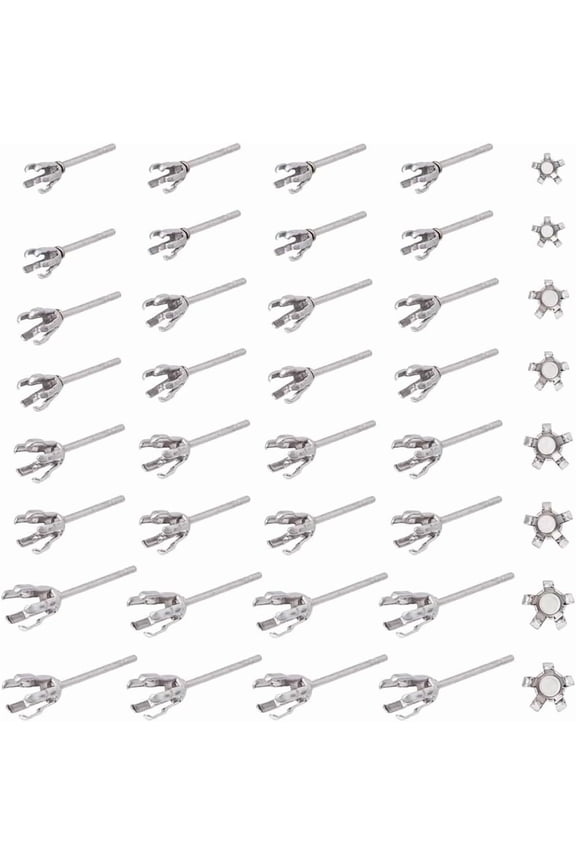 200Pcs 4 Sizes 304 Stainless Steel Prong Earring Settings 5 Claws Blank Earrings Post Rhinestone Claw Earring Component with 200pcs Plastic Ear Nuts for Earring Jewelry Making Pin: 0.9mm for DIY