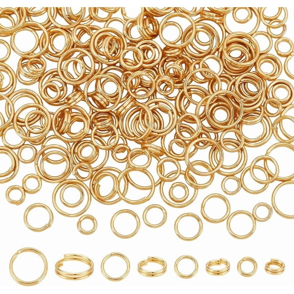 200Pcs 4 Sizes Split Jump Rings 18K Gold Plated Double Loops Jump Rings 5mm Mini Key Rings Small Brass Rings Connectors for Keychains DIY Jewelry Making Necklaces Bracelets Earrings