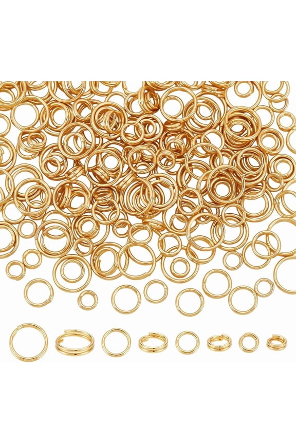 200Pcs 4 Sizes Split Jump Rings 18K Gold Plated Double Loops Jump Rings 5mm Mini Key Rings Small Brass Rings Connectors for Keychains DIY Jewelry Making Necklaces Bracelets Earrings