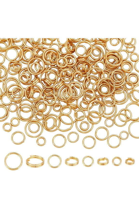 About 200Pcs 4 Sizes Split Jump Rings 18K Gold Plated Double Loops Jump Rings 5mm Mini Key Rings Small Brass Rings Connectors for Keychains DIY Jewelry Making Necklaces Bracelets Earrings