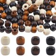 thumbnail image 1 of 200Pcs 4 Styles Large Hole Wooden Craft Beads Wood Beads 11x12mm Loose Tan Black Lemon Coloured Natural Barrel of Beads for Jewelry Making Bracelet Necklace Christmas Women Beginners Adults Colorful, 1 of 5