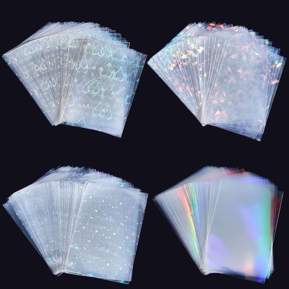 200Pcs 4 Styles Laser Transparent Plastic Packaging Bags for Cards Rectangle with Pattern Colorful Mixed Shapes 8.8x6.1x0.02cm 50pcs/style diy