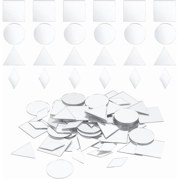 200Pcs 4 Styles Small Mirror Pieces Triangles/Squares/Rounds/Rhombus Craft Mirrors DIY Mirror Mosaic Tiles