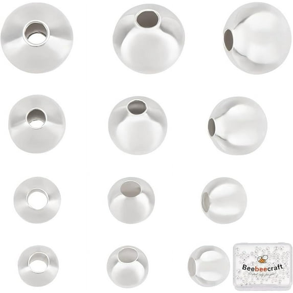 200Pcs 4Size Round 925 Sterling Silver Plated Brass Smooth Spacer Beads Tarnish Resistant