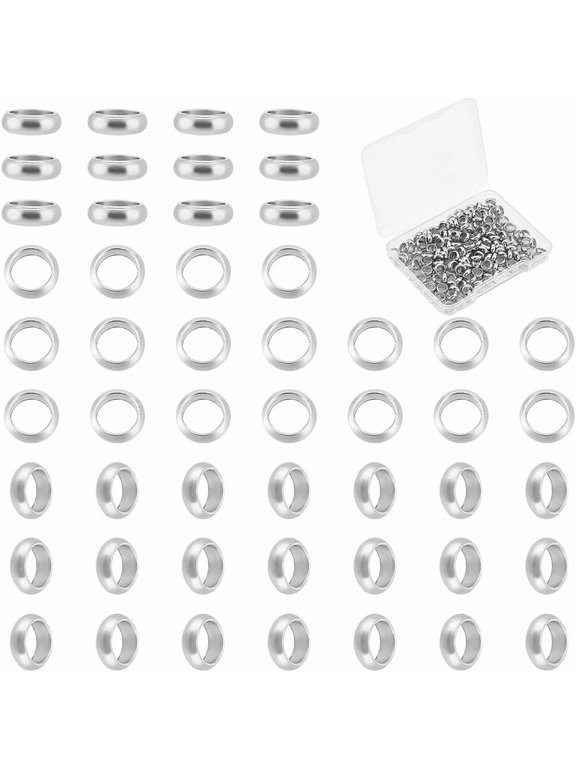 200Pcs 4mm Hole Small Ring Loose Beads Stainless Steel Spacer Beads Metal Spacer Bead Smooth Bead Findings Loose Beads Large Hole Spacer Bead for Jewelry Making Supplies Silver