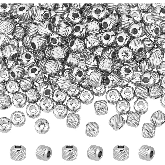200Pcs 4mm Textured Spacer Beads Stainless Steel Beads 1.5mm Hole Bracelet Beads Rondelle Metal Stripe Spacer Beads Round Beads for DIY Bracelet Jewelry Making Stainless Steel Color