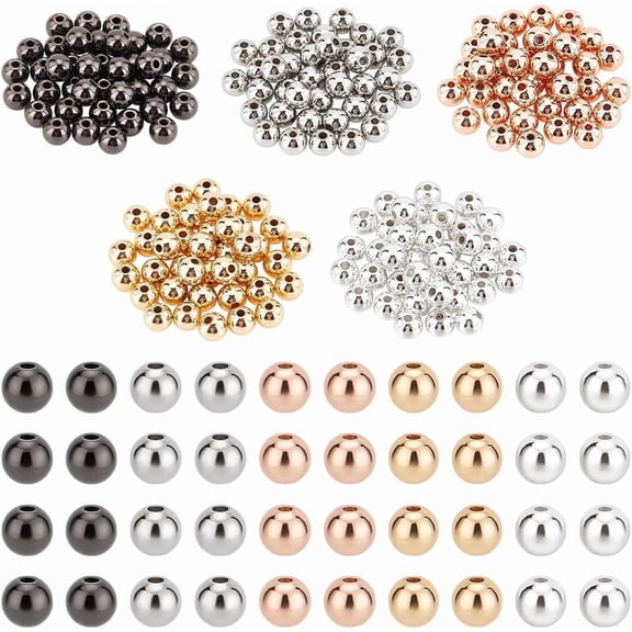 200Pcs 5 Colors Rack Plating Brass Beads Long-Lasting Plated Round Mixed Color 6x5mm Hole: 1.5mm 40pcs/color creative