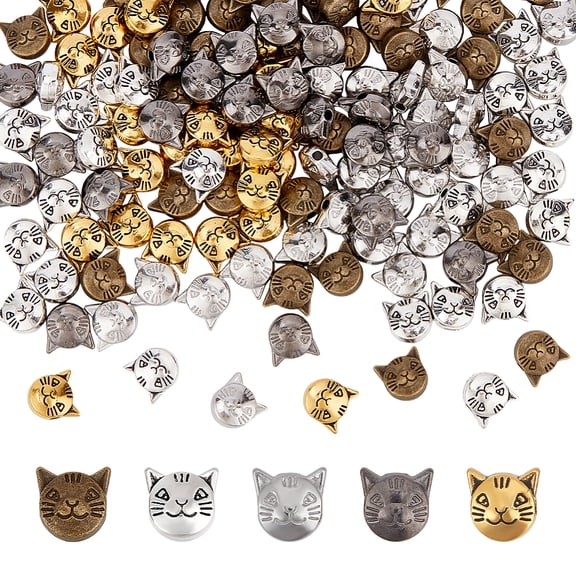 200Pcs 5 Colors Style Alloy Kitten Beads Cat Head Lead Free Cadmium Free Mixed Color 8x8x5mm Hole: 2mm 40pcs/color