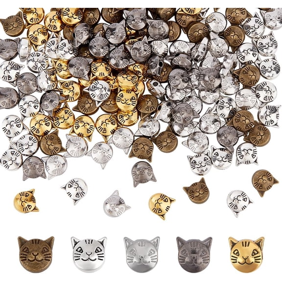200Pcs 5 Colors Tibetan Style Alloy Kitten Beads Cat Head Lead Free & Cadmium Free Mixed Color 8x8x5mm Hole: 2mm 40pcs/color Craft Supplies
