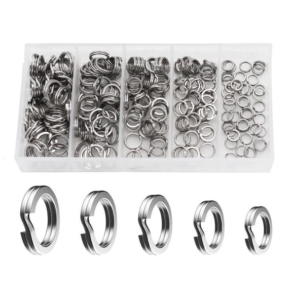 200Pcs Stainless Fishing Split Rings Line Connector 5 Size Fishing Split Rings Set for Connecting Fishing Lures & Hook