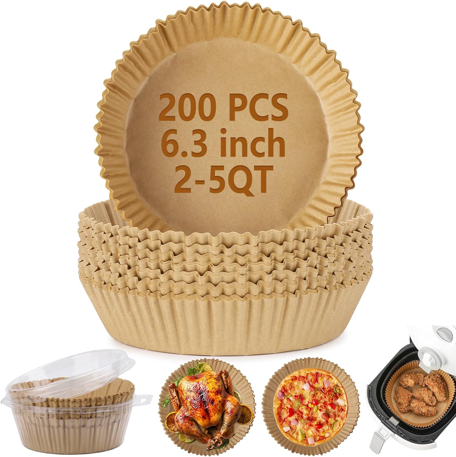 200Pcs 6.3” Air Fryer Disposable Paper Liner, Round Non-Stick Air Fryer Liners Parchment Paper for Baking Roasting Roasting Microwave Oven