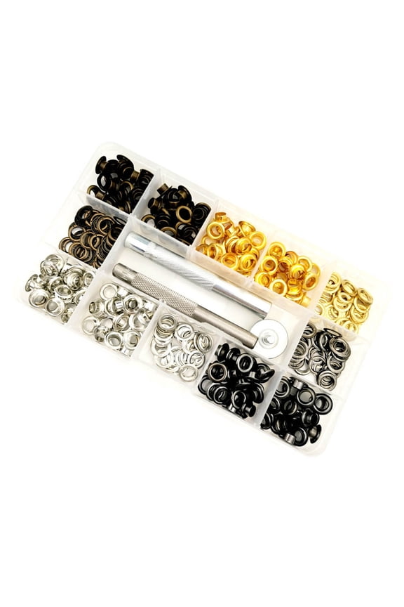 200Pcs 6mm Eyelets with Punching Setting Tool, 4 Color Metal Eyelets Grommet Set for Tarpaulin Leather Belt Clothes