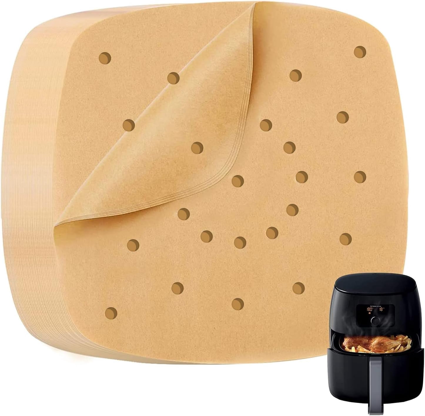 200Pcs 7.5 In Air Fryer Liners, Parchment Paper for Air Fryer, Unbleached Disposable Air Fryer Liners Paper Sheets Square for Air Fryer, Steaming Basket, Oven Baking