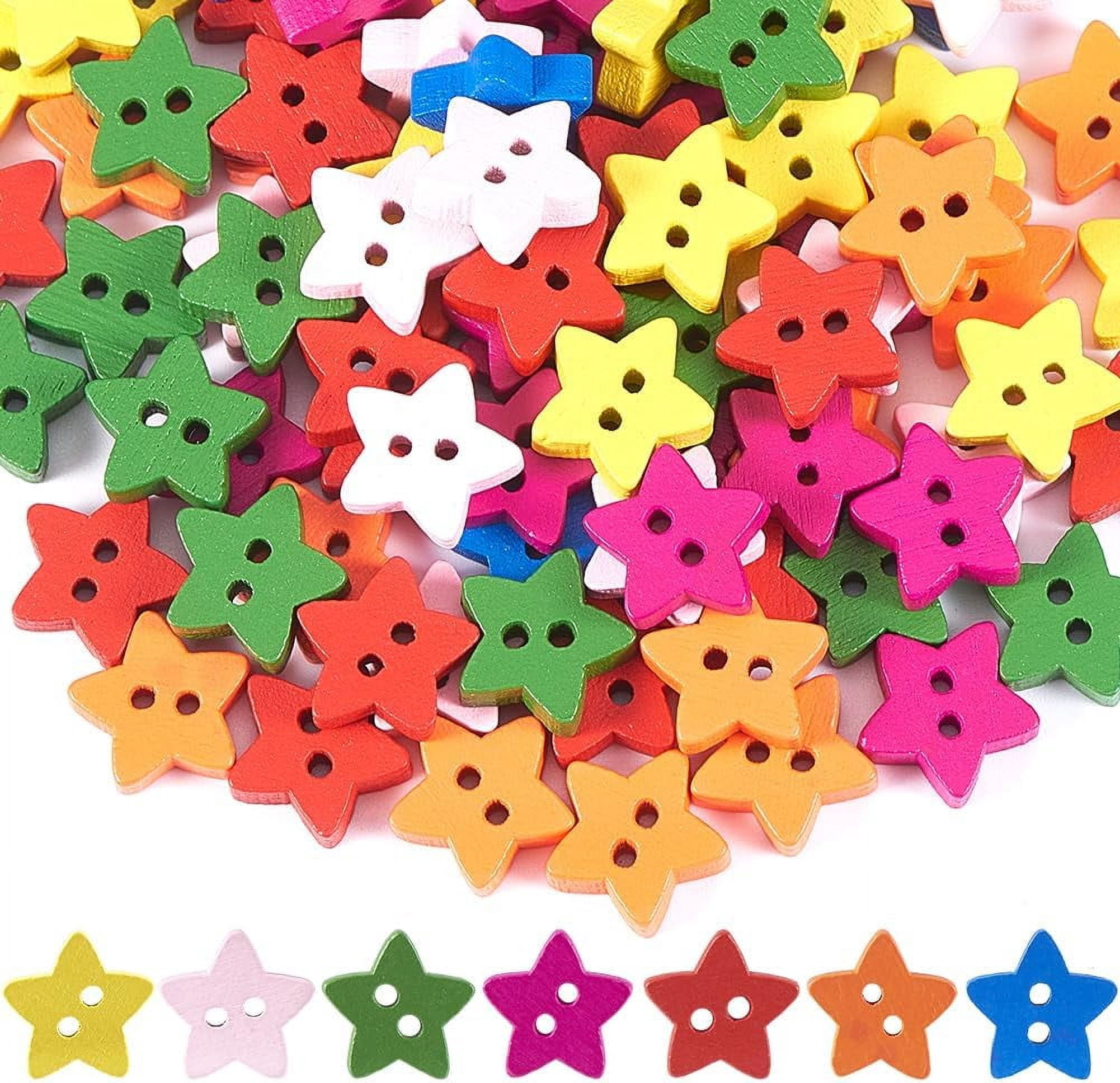 200Pcs 7 Colors Wooden Star Buttons 1/2