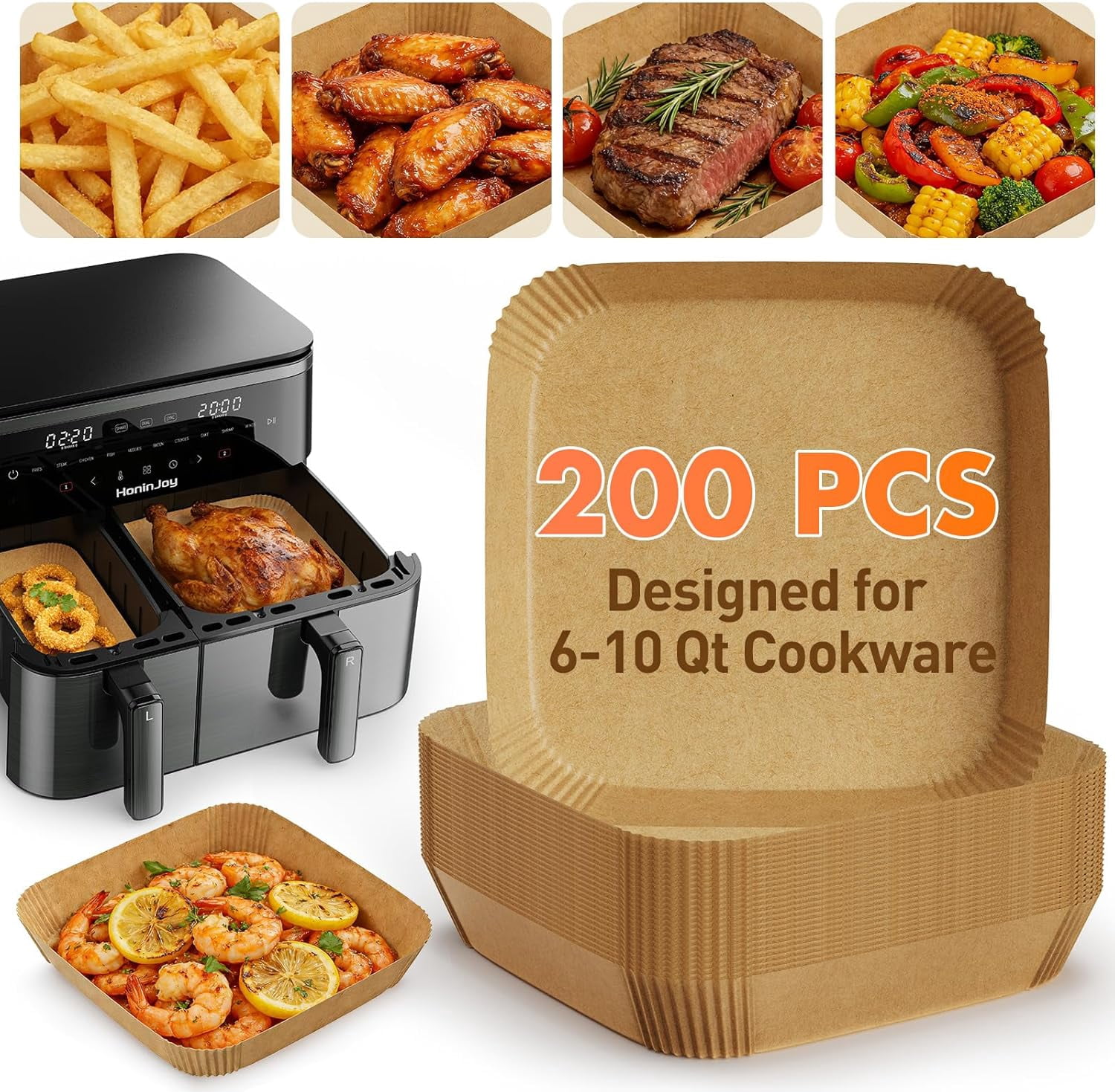 200Pcs 8 Inch Air Fryer Liners Disposable, Airfryer Paper Liners for 6-10 QT, Liners Paper Oil Proof and Easy Cleanup, Non Stick Air Fryers Accessories, Baking Liners, Parchment Paper Sheets