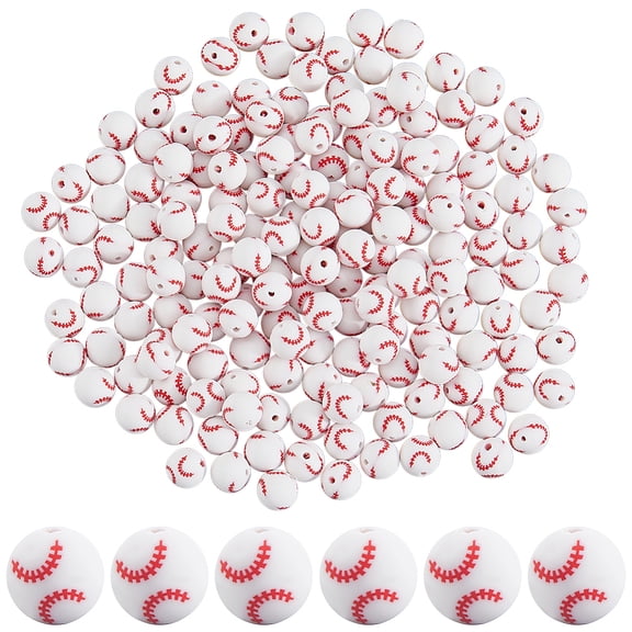 200Pcs 8mm Baseball Beads Sports Ball Polymer Clay Beads Bulk Round Sport Theme Ball Charms Loose Spacers DIY