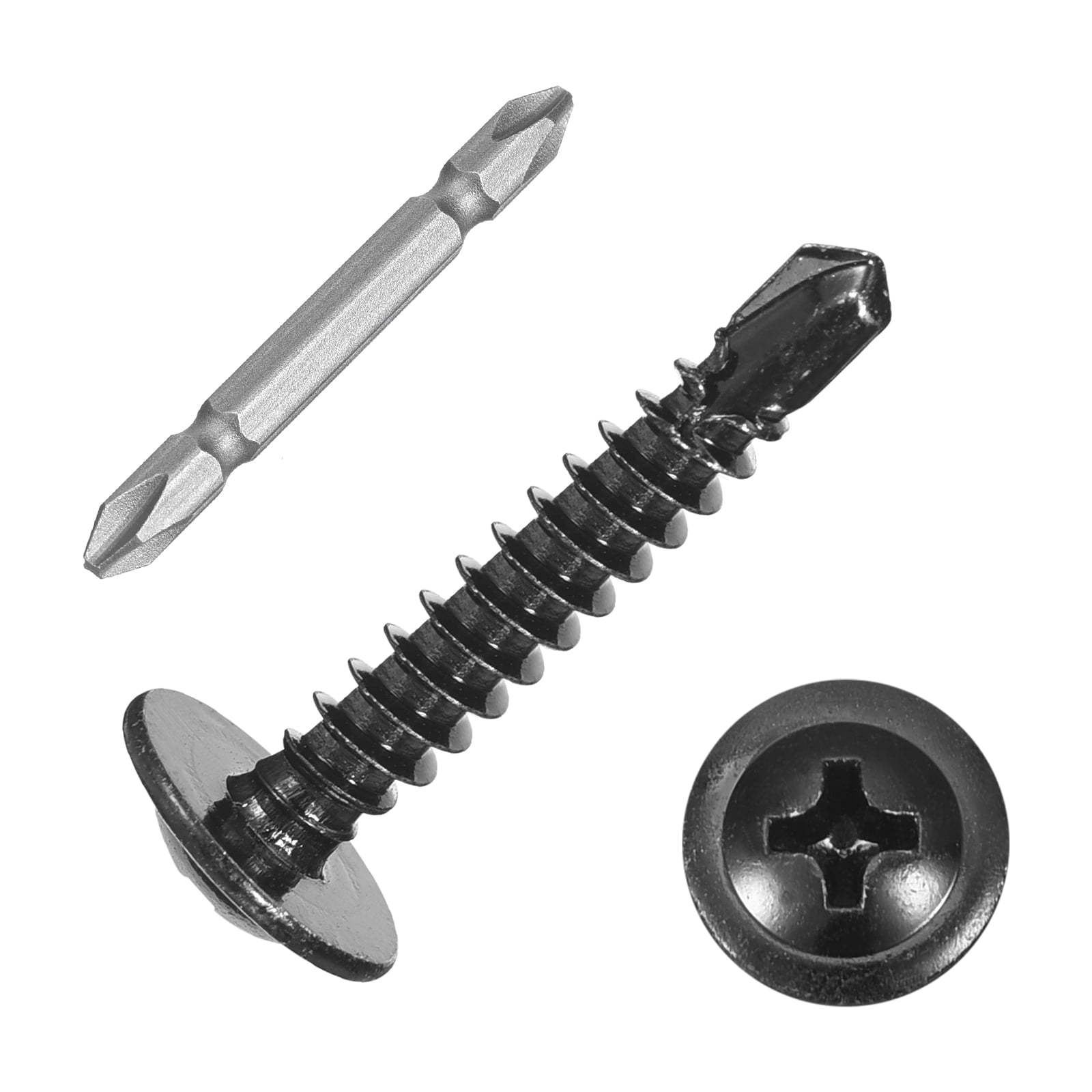 200Pcs #8x1" Self-Tapping Screws, 410 Stainless Steel Phillips Self Drilling Screws Flat Head Sheet Metal Screws for Industry, Furniture Repair, Black