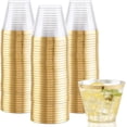 thumbnail image 1 of 200Pcs 9OZ Clear Cups - Plastic Disposable Cups with Gold Trim, Heavy Duty & BPA-free for Party, Wedding, Reception, 1 of 4