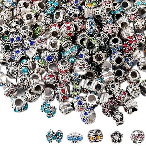 200Pcs Alloy Geometric - Pattern Large - Hole Beads - DIY Jewelry Materials for Gifts (Birthday, Wedding, Christmas)