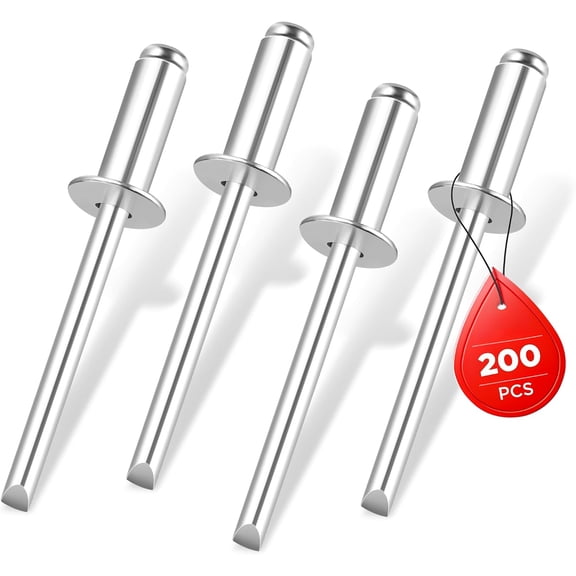 200Pcs Aluminum Blind Rivets, 3/16" x 1/2" Pop Rivets Assortment, Aluminum Grip and Steel Mandrel, for Metal, Marine Boat, Automotive, Railway, and Duct Work- Pack of 200, Silver
