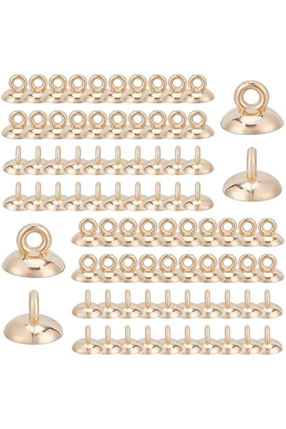 200Pcs Bail Cap Silver Bead Cap 10mm Cover Bead Caps with Loop End Cap Clasp Round Dangle Charm Connector
