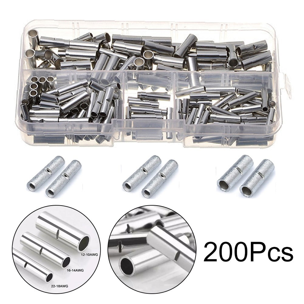 200PCS Butt Connectors - 22-10 AWG Bare Copper Wire Splice Crimp Terminals, For Electrical Projects