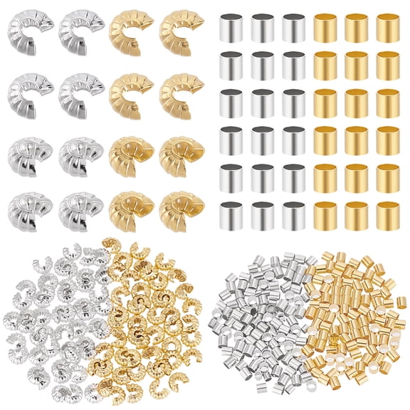 200Pcs Basic Elements Crimp Tubes 2 Colors Metal Corrugated Crimp Beads Covers 1.5mm ID Crimp Knot Covers Wire Guardians