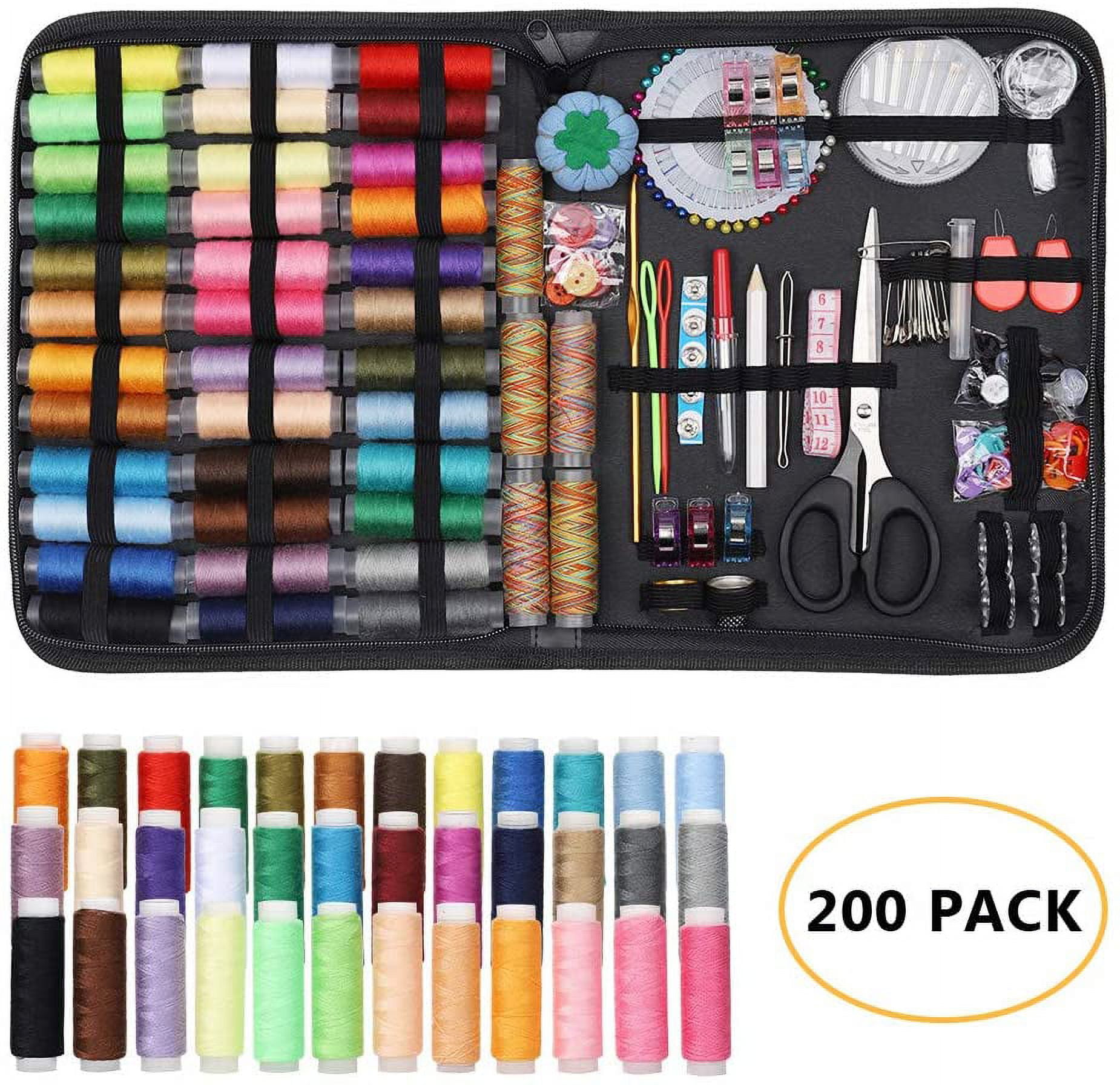 200Pcs Beginners Sewing Kit Accessories with 41 XL Spools of Threads, Carrying Case