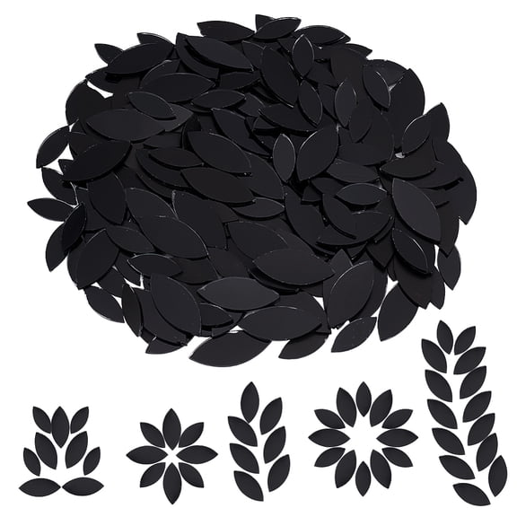 200Pcs Black Leaf Shape Craft Mirrors Small Mirror Tiles Non-Stick Mini Glass Mirror Tiles DIY Mirror Horse Eye Mini Mirrors for Crafts Art Wall Door