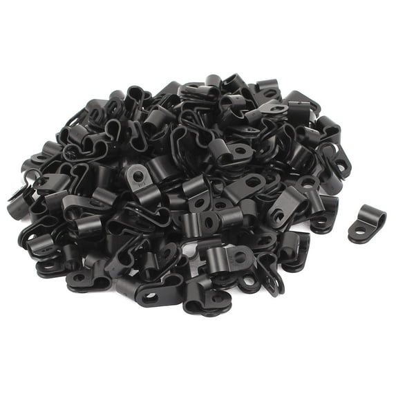 200Pcs Black Plastic R Type Cable Clip Clamp for 6mm Dia Wire Hose Tube