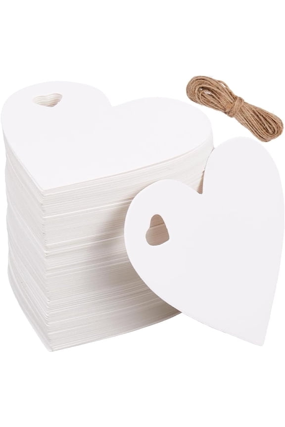 200Pcs Blank Heart Tags Craft Show Price Tags with Jute String Small White 6 x 6.5cm Paper Hanging Writable Display Pricing Name Labels for Wrapping Pricing Wedding Arts Crafts Decorations