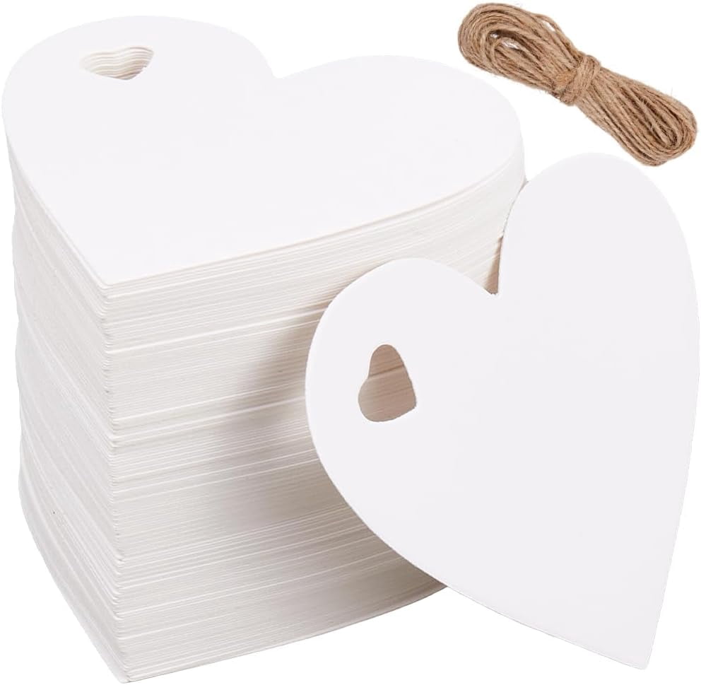 200Pcs Blank Heart Tags Craft Show Price Tags with Jute String Small ...
