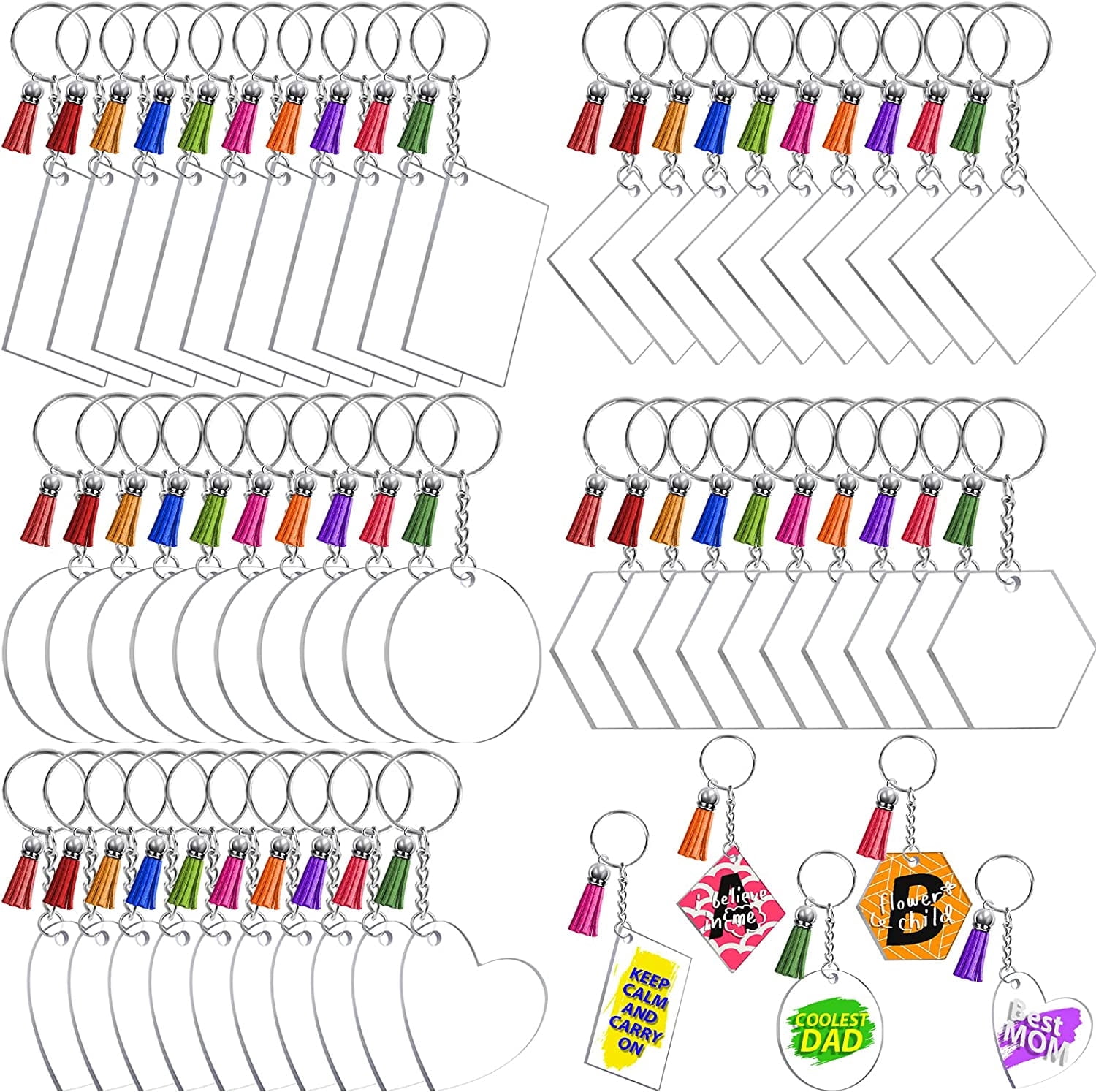 200Pcs Blank Keychains Bulk Kit - Clear Acrylic Keychain Blanks with ...