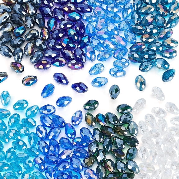 200Pcs Blue Teardrop Beads Clear Faceted Teardrop Glass Beads Center Drilled Waterdrop Loose Bead