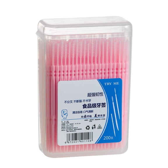 200Pcs/Box Double Head Plastic Toothpick Double-Head Dental Toothpicks, Dental Floss Interdental Toothpick Brush Teeth Stick