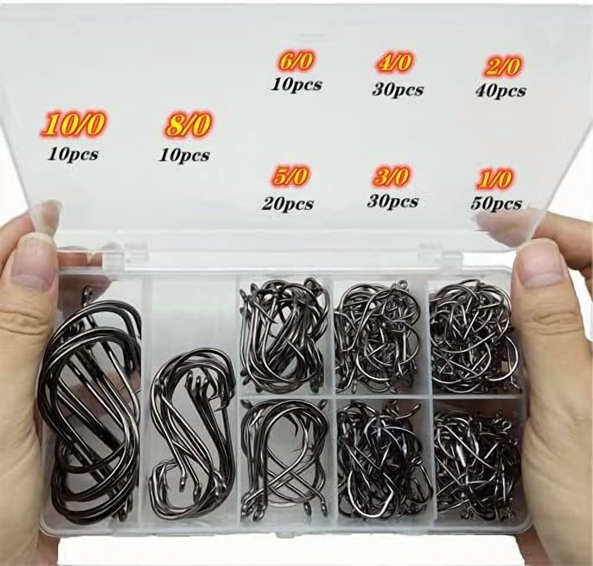 200Pcs/Box（Size:10/0... to...1/0 Strong Octopus Fishing Hooks, Forged Steel/Barded Design, Off-Set Point/Closed Eye, Strong/Sturdy, 10/0 8/0 6/0 5/0 4/0 3/0 2/0 1/0 Mixed Packaging