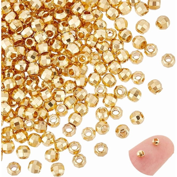 200Pcs Brass Spacer Beads Faceted Barrel Real 18K Gold Plated 3x2.3mm Hole: 1.2mm