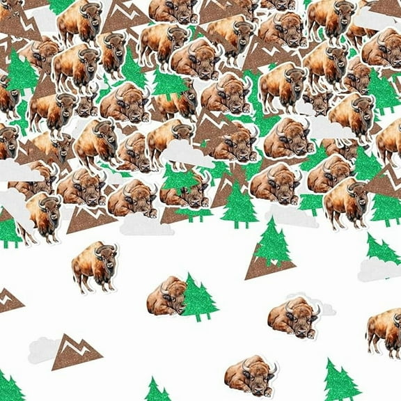 200Pcs Buffalo Themed Confetti Bison Themed Party Table Decoration Bison Woodland Cloudy Cut out Buffalo Confetti Set for Kids Baby Shower Birthday Party Woodland Themed Party Table Decor Supplies