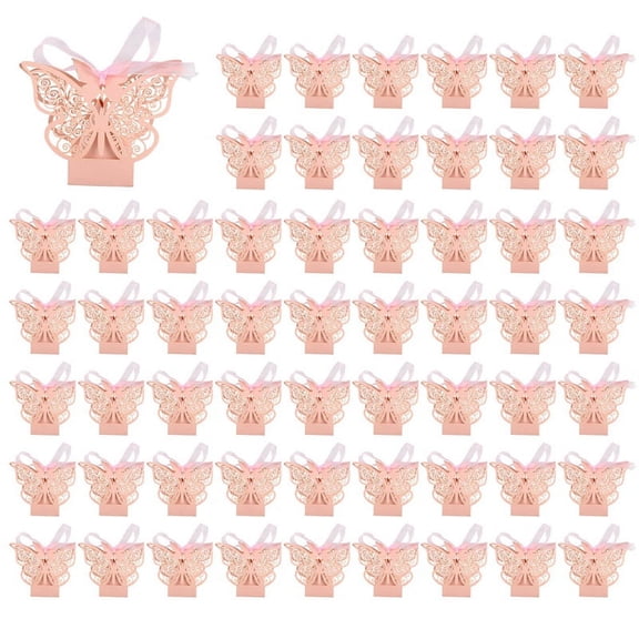 200Pcs Butterfly Wedding Favour Box Birthday Gifts Candy Boxes (Pink)