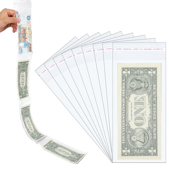 200Pcs Cake Money Box Transparent Bag, 3.15" x 7.87" Resealable Cellophane Adhesive Self-Sealing Clear Plastic Packing Bag for Birthday Wedding Party Decoration