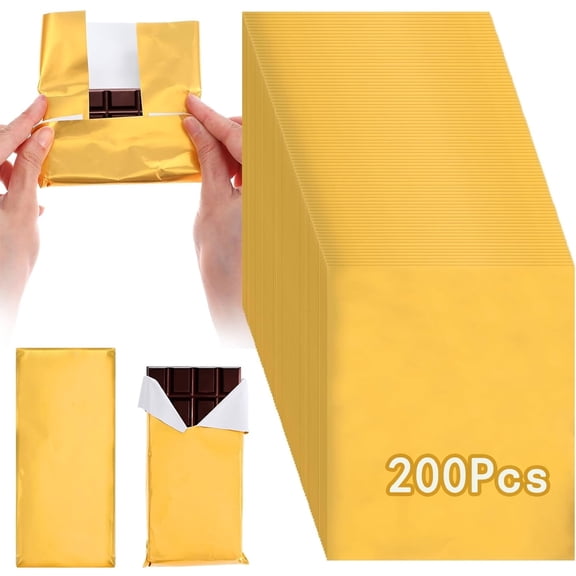 200Pcs Chocolate Candy Wrappers Tutuviw 7.5 x 6.3 Inch Aluminum Foil Candy Bar Wrappers with Thick Paper Backing Candy Wrapping Packing for Christmas Wedding Birthday Homemade Sweets