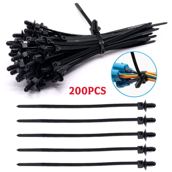 200Pcs Christmas Tree Cable Ties, Universal Push Mount Cable Zip Tie Black Fir Tree Cable Ties Compatible with Cars Boat Trailer Nylon Cable Ties - 8 inch