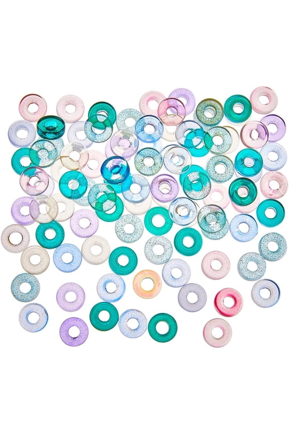 200Pcs Circle Crystal Beads 10mm Ring Lampwork Beads Flat Round Loose Spacer Beads Colorful Lampwork Beads Glass Donut Beads Jewelry Making