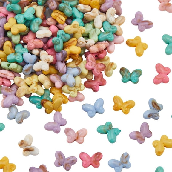 200Pcs Colorful Butterfly Beads Animal Acrylic Beads Colorful Assorted Insect Shaped Spring Small Gemstone Loose Smooth Spacers