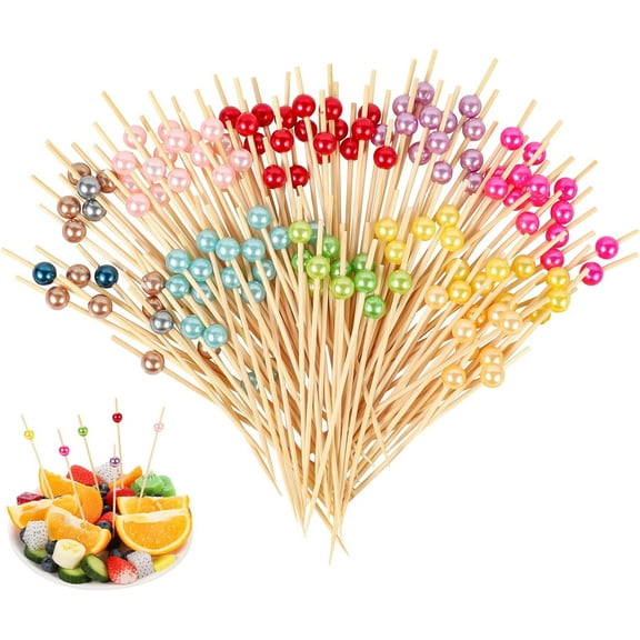 200Pcs Colorful Cocktail Picks, Fancy Toothpicks for Appetizers picks 4.7inch Skewers for Appetizers Pearl Long Toothpicks Charcuterie Accessories for Drinks, Fruits, Sandwich, Party Food Decor