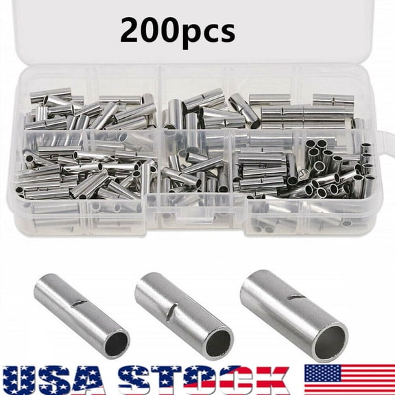 200Pcs Copper Bare Wire Splice Terminals Uninsulated Ferrules Crimp Connectors