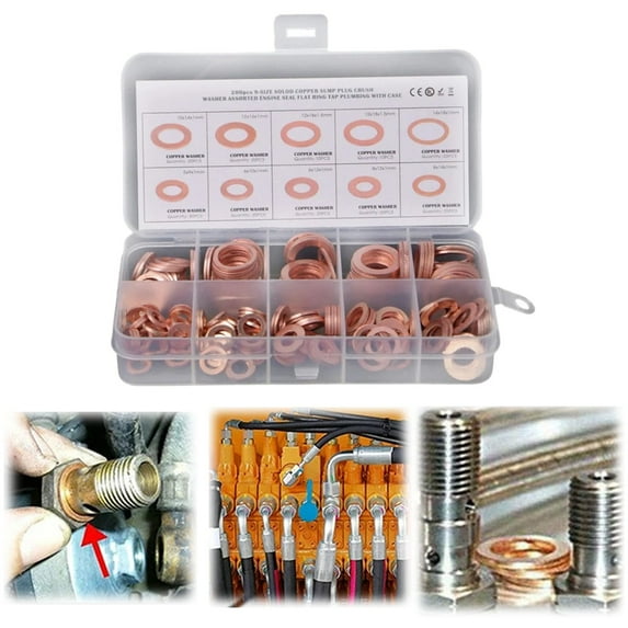 200Pcs Copper Washer Gasket Set Crush Washer Gasket Assortment Set 6 Sizes Crush Washer Assortment M5 M6 M8 0 4 Metric Hardware adapter