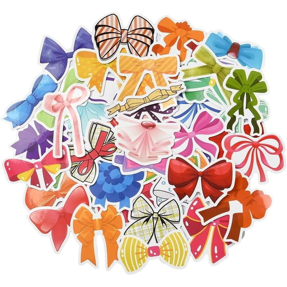 200Pcs Coquette Stickers Colorful Aesthetic Stickers PVC Bowknot Tie Retro Vintage Vinyl Waterproof Decorative Exquisite Decals Sets for DIY Scrapbook Diary Phone Case Laptop Decoration