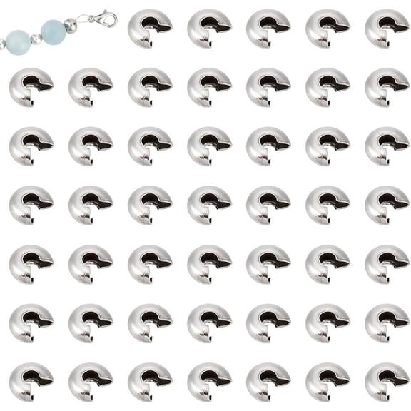 About 200Pcs Crimp Bead Knot Covers 5.8mm Half Round Open Crimp Beads Covers Open Crimp Beads Stainless Steel Crimp Beads for DIY Bracelets Jewelry Makings