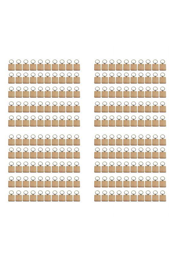 200Pcs DIY Blank Wooden Keychain Square Carved Key Ring Wooden Key Ring 40 x 40 mm